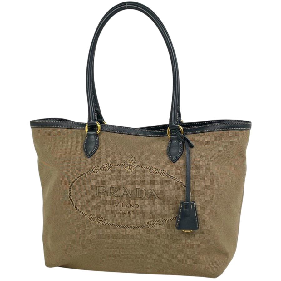PRADA（プラダ） ロゴ トートバッグ ジャカード キャンバス ブラウン 
