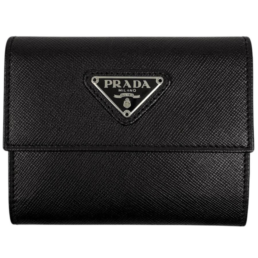 早い者勝ち　美品　PRADA プラダ　二つ折り　財布　黒　お札入れ　小銭入れ PRADA（プラダ） ロゴプレート 二つ折り 財布 コインケース カード