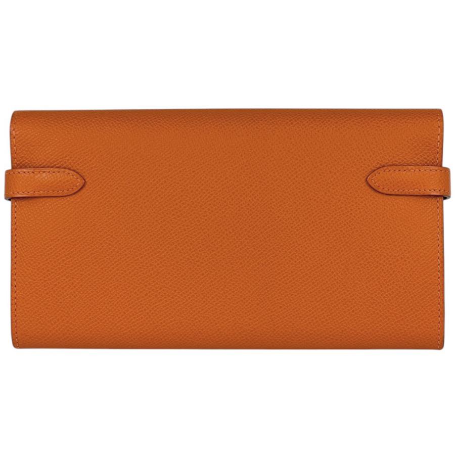 エルメス HERMES ケリーウォレット ロング 二つ折り 長財布 ヴォーエプソン オレンジ □K レディース 中古の画像