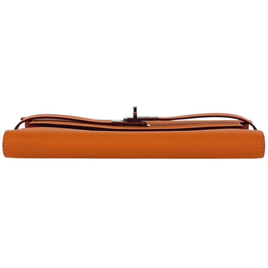 エルメス HERMES ケリーウォレット ロング 二つ折り 長財布 ヴォーエプソン オレンジ □K レディース 中古の画像