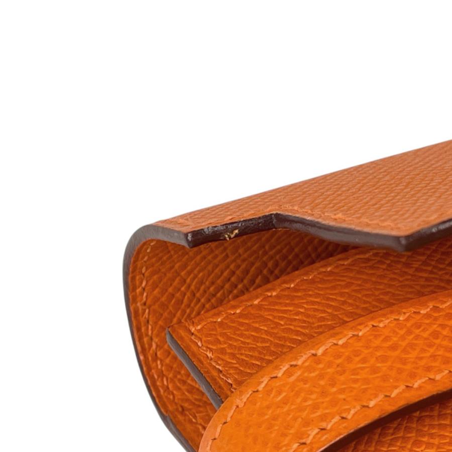 エルメス HERMES ケリーウォレット ロング 二つ折り 長財布 ヴォーエプソン オレンジ □K レディース 中古の画像