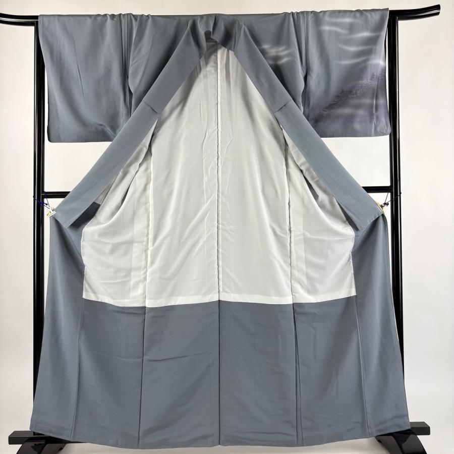 【美品】 付下げ 身丈162.5cm 裄丈66cm 正絹 逸品 【中古】 付下げ 身丈162.5cm 裄丈65.5cm M 袷 白樺 山並み ぼかし 青灰色 正絹