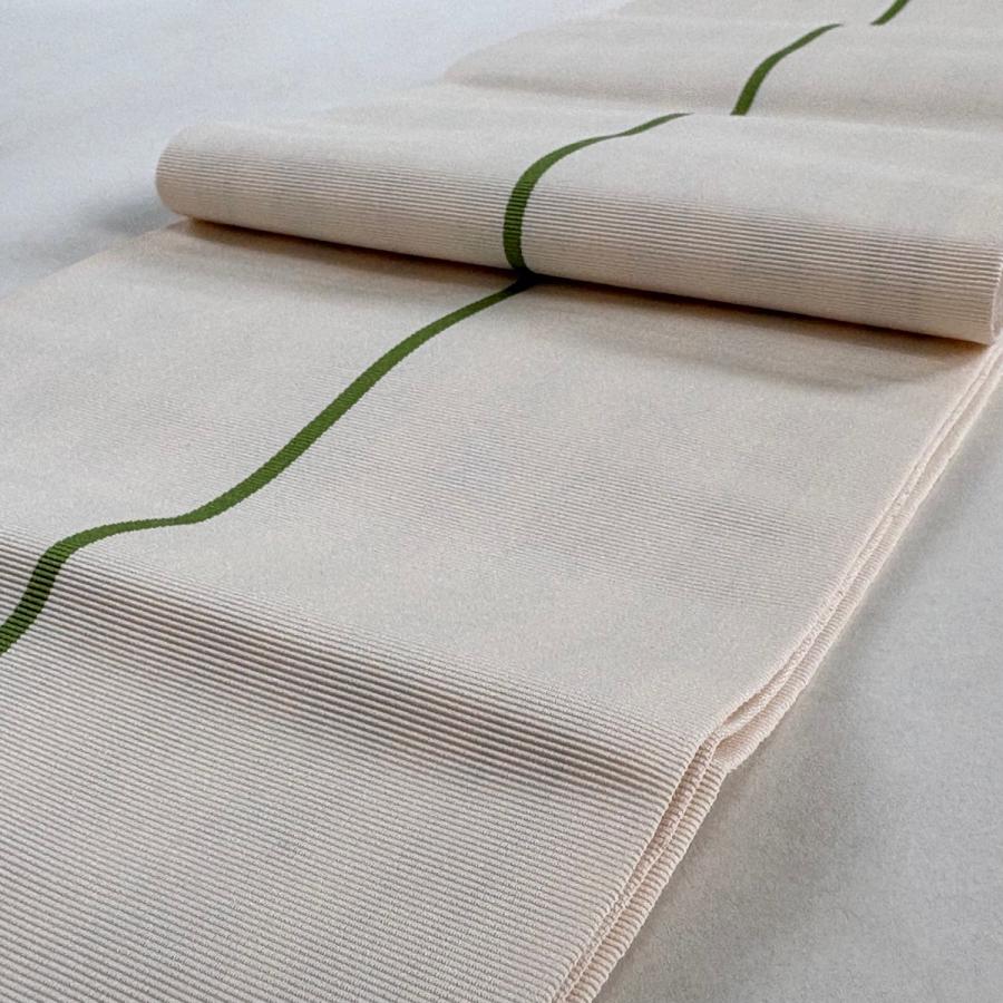 美品 半幅帯 秀品 縞 幾何学模様 クリーム 正絹 中古_3