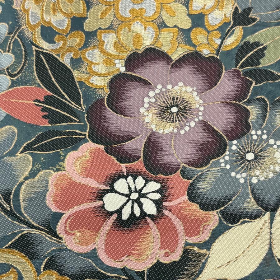 袋帯 正絹 美品 青と金の花柄 【公式通販】