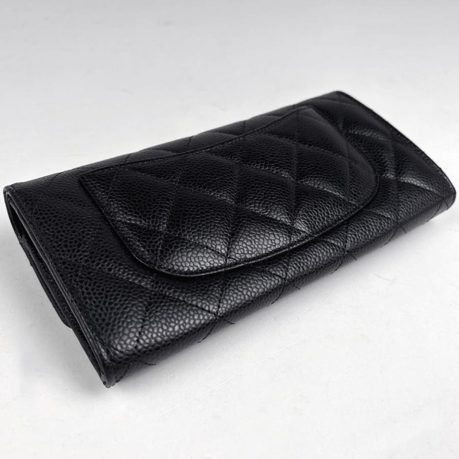 シャネル CHANEL クラシックロングフラップ ウォレット ココマーク 長財布 キャビアスキン ブラック AP0241 レディース 中古の画像