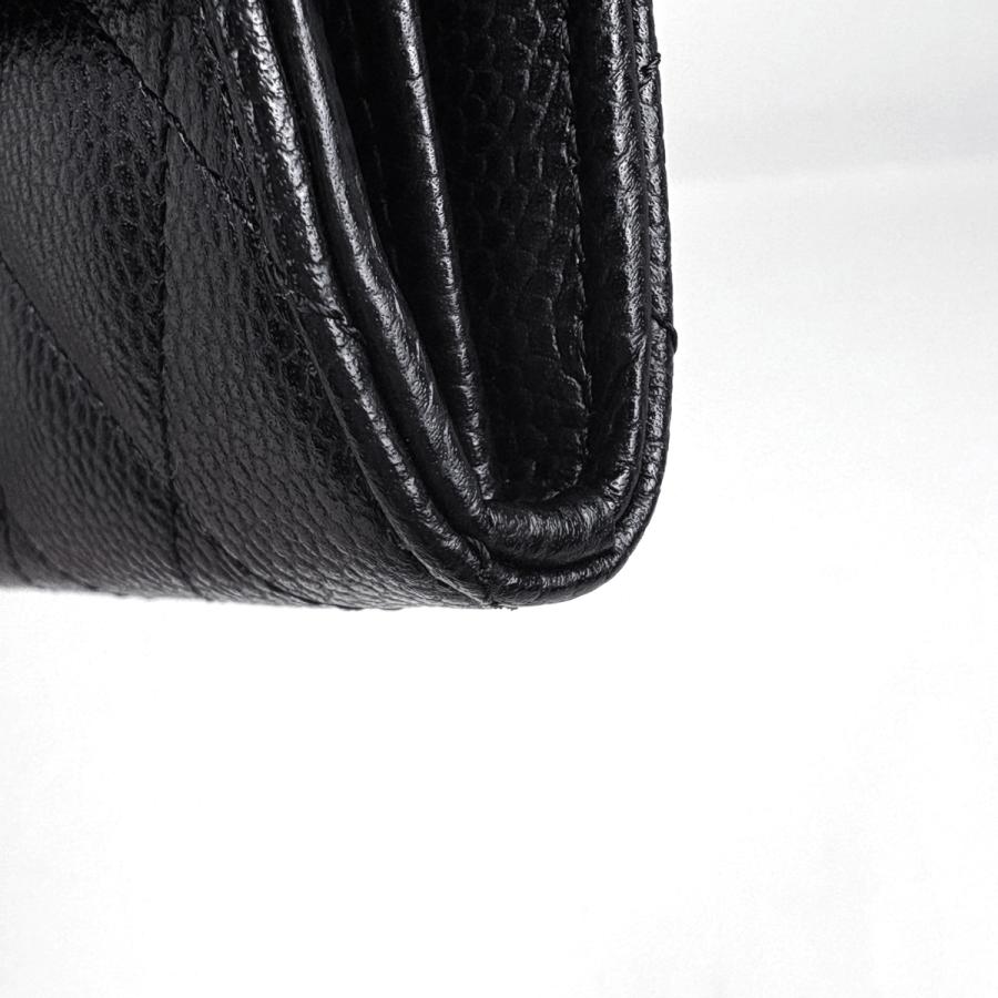 シャネル CHANEL クラシックロングフラップ ウォレット ココマーク 長財布 キャビアスキン ブラック AP0241 レディース 中古の画像