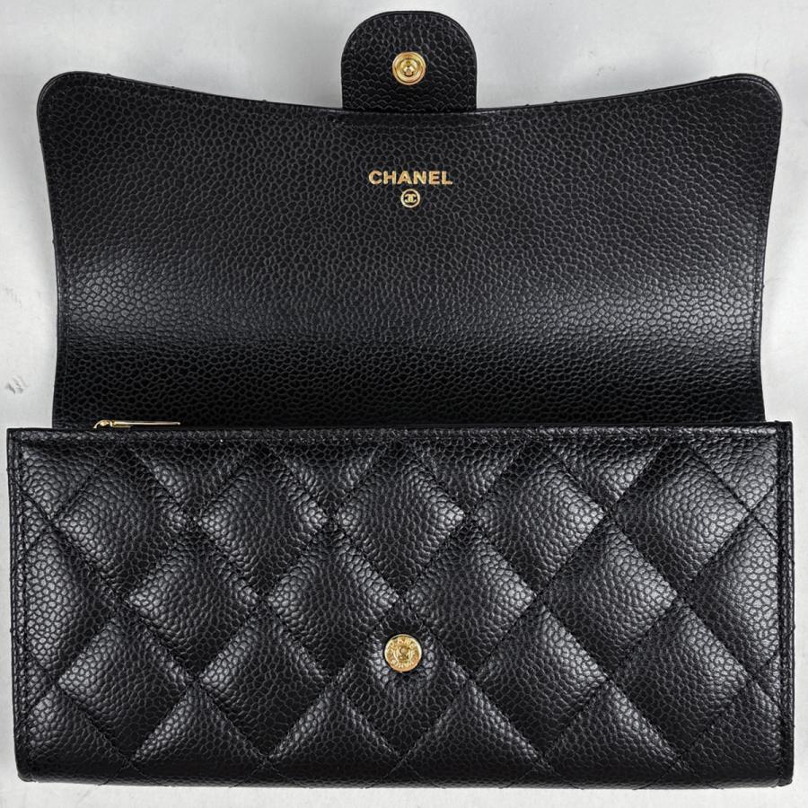 シャネル CHANEL クラシックロングフラップ ウォレット ココマーク 長財布 キャビアスキン ブラック AP0241 レディース 中古の画像