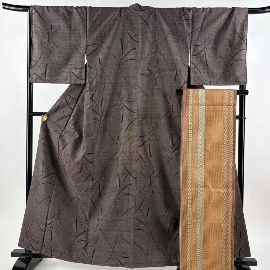 美品 大島紬 身丈163cm 裄丈69cm L 袷 袋帯セット 純泥染 証紙