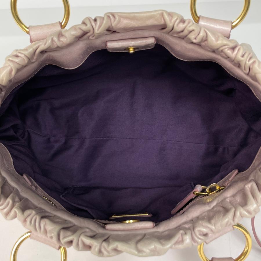 ミュウ ミュウ Miu Miu ロゴ ハンドバッグ 2WAY レザー ピンク レディース 中古