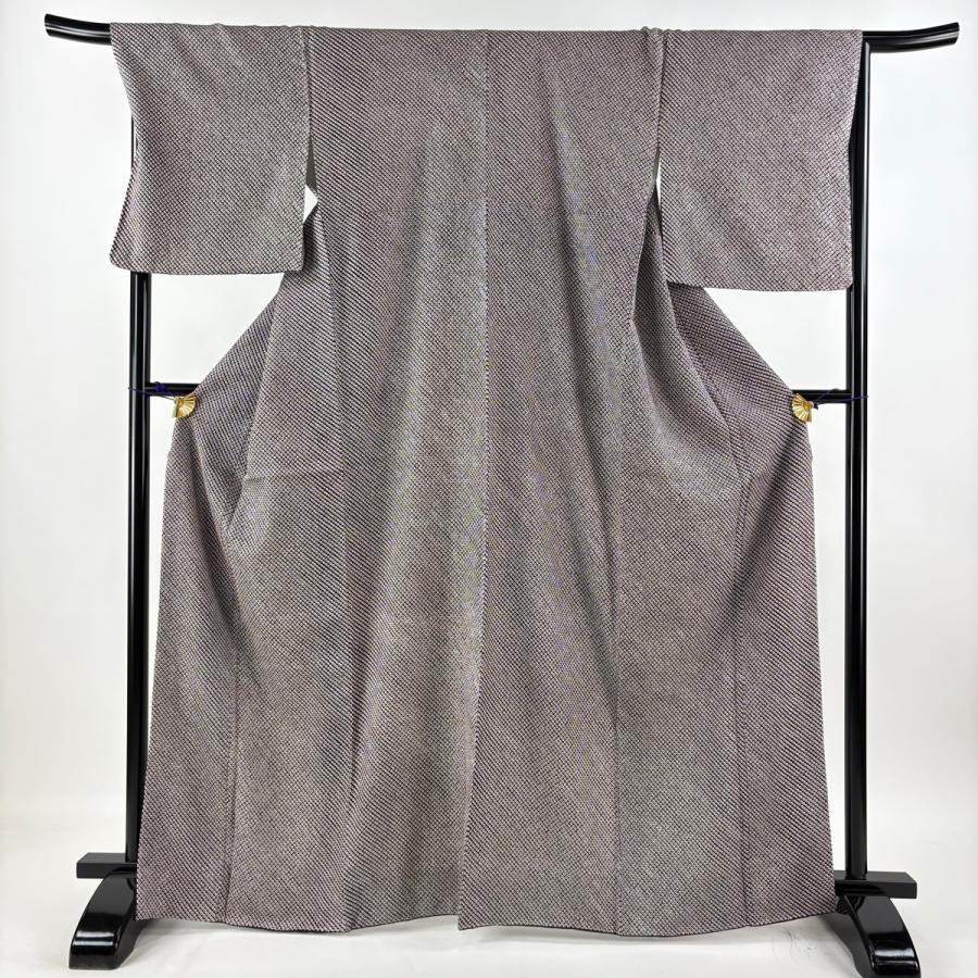 美品 小紋 身丈168cm 裄丈68cm L 袷 名古屋帯セット ほていや 総絞り 黒 正絹 秀品 中古_2