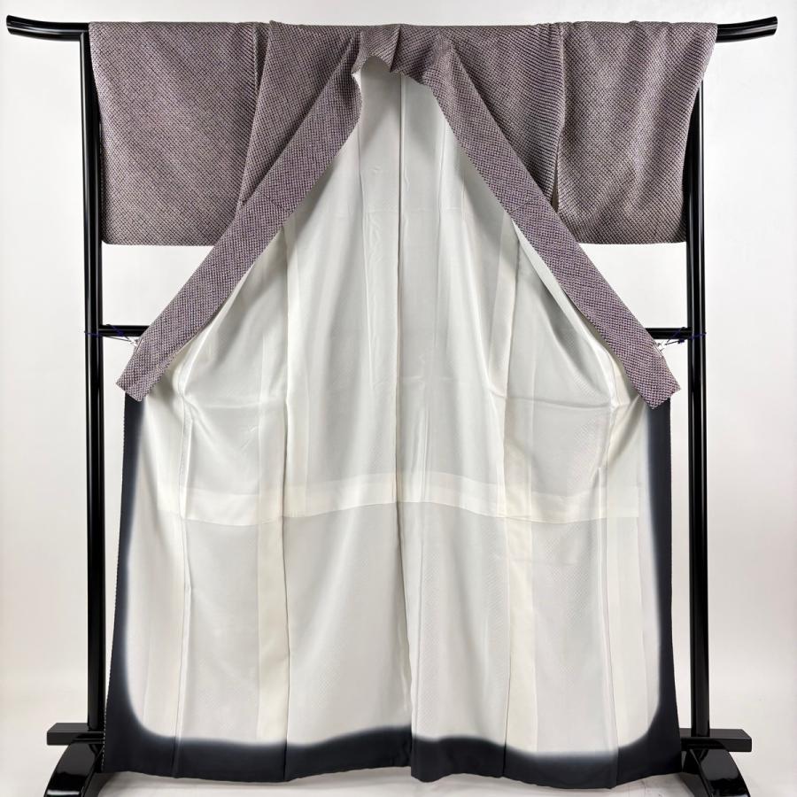 美品 小紋 身丈168cm 裄丈68cm L 袷 名古屋帯セット ほていや 総絞り 黒 正絹 秀品 中古_5