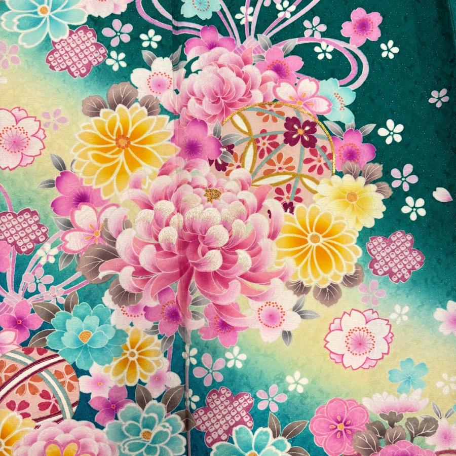 美品 振袖 身丈170cm 裄丈64.5cm M 袷 袋帯フルセット 乱菊 桜 銀通し 