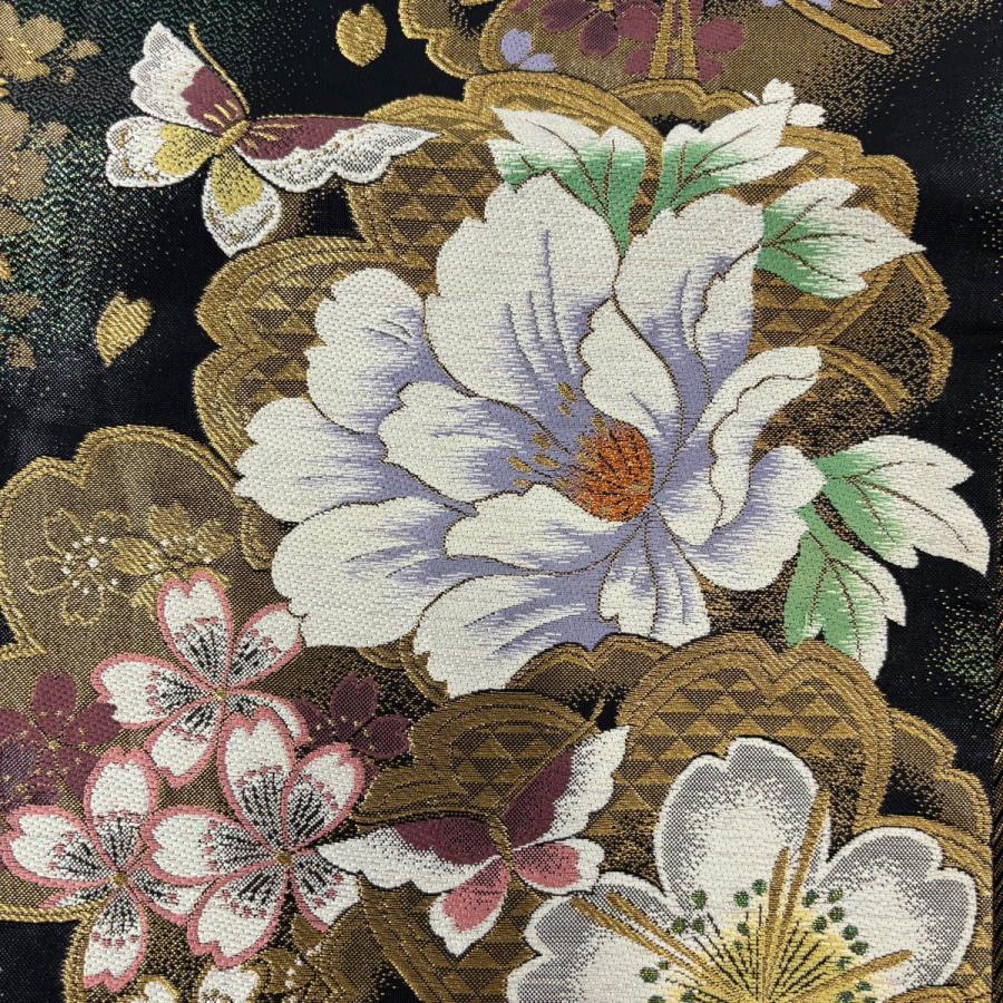 美品 振袖 身丈170cm 裄丈64.5cm M 袷 袋帯フルセット 乱菊 桜 銀通し 