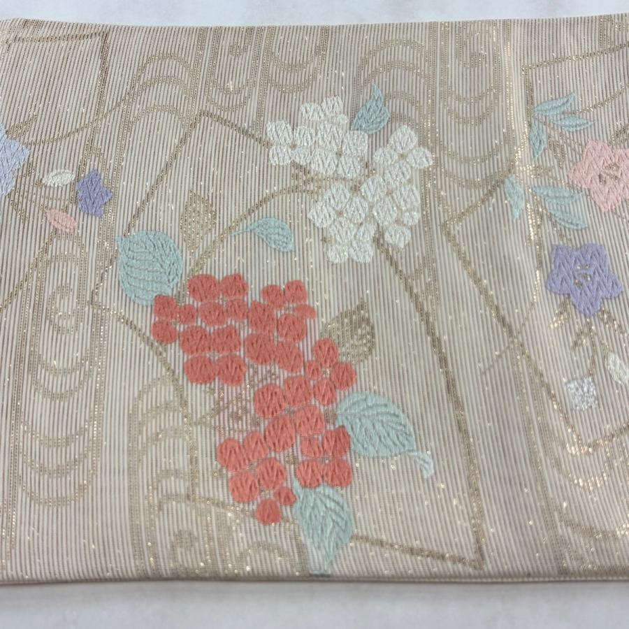 帯7139 ○高級 正絹 六通 袋帯 紫陽花 袋帯 六通柄 フォーマル用 正絹