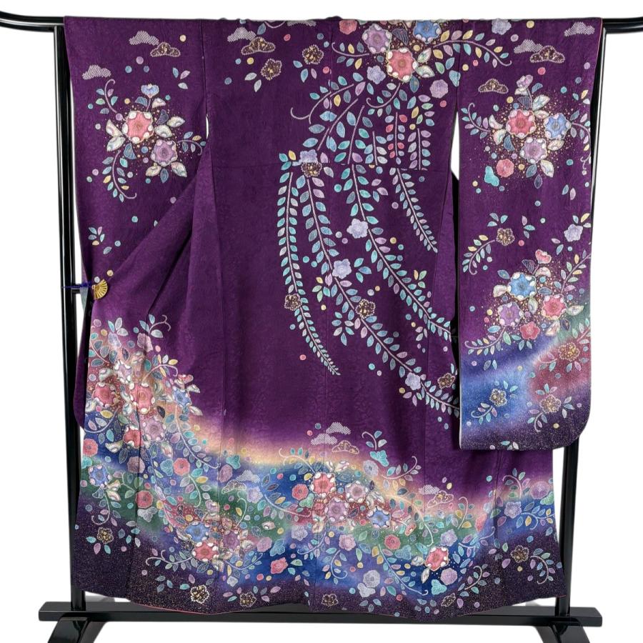 美品】 振袖 身丈155.5cm 裄丈62.5cm S 袷 扇 ヱ霞 金糸
