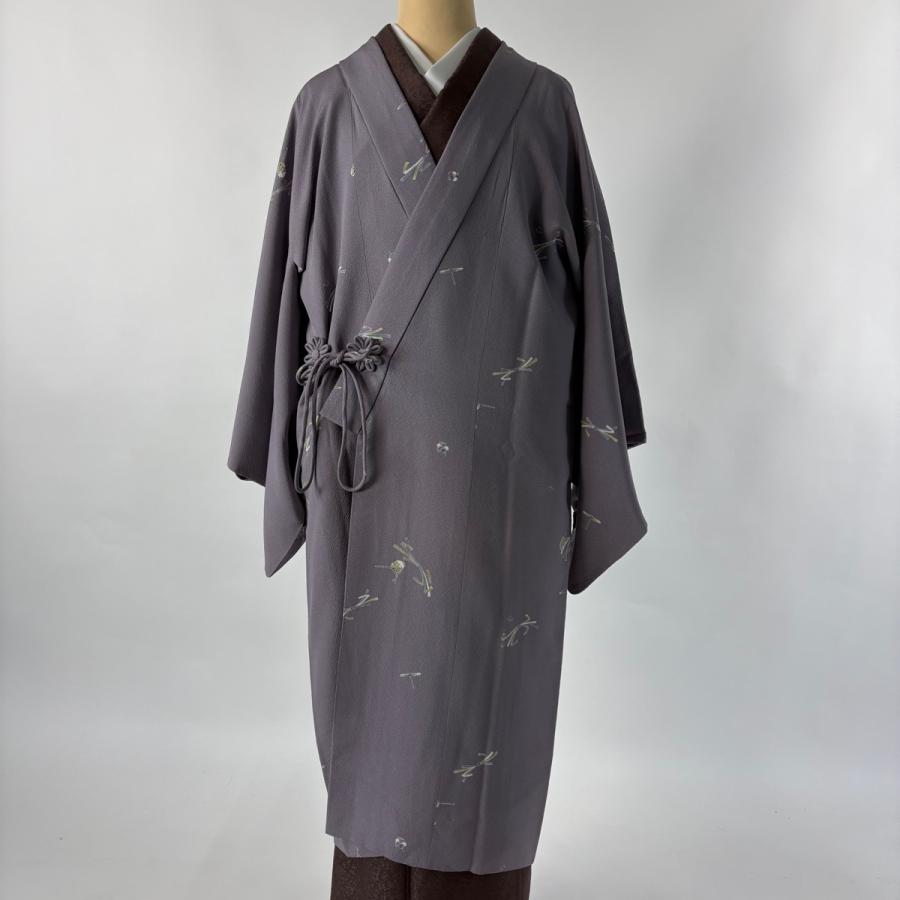 道中着 身丈111cm 裄丈66.5cm M 和装コート 着物衿 束ね熨斗 鈴 灰紫 