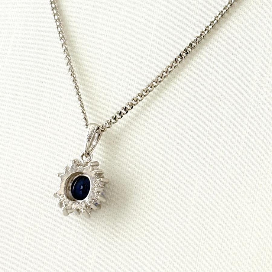 サファイア デザインネックレス プラチナ ペンダント メレダイヤ ダイヤモンド ネックレス Pt900 Pt850 サファイア レディース 中古