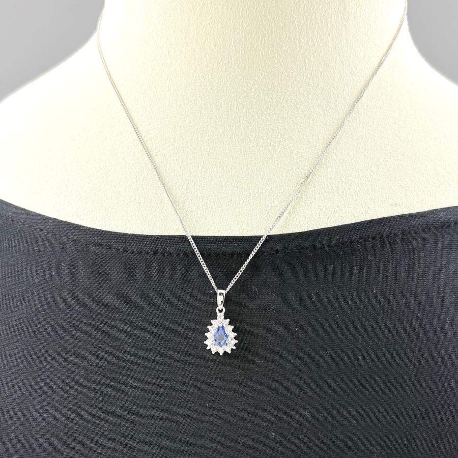 サファイア デザインネックレス プラチナ ペンダント メレダイヤ ダイヤモンド ネックレス Pt900 Pt850 サファイア レディース 中古_4