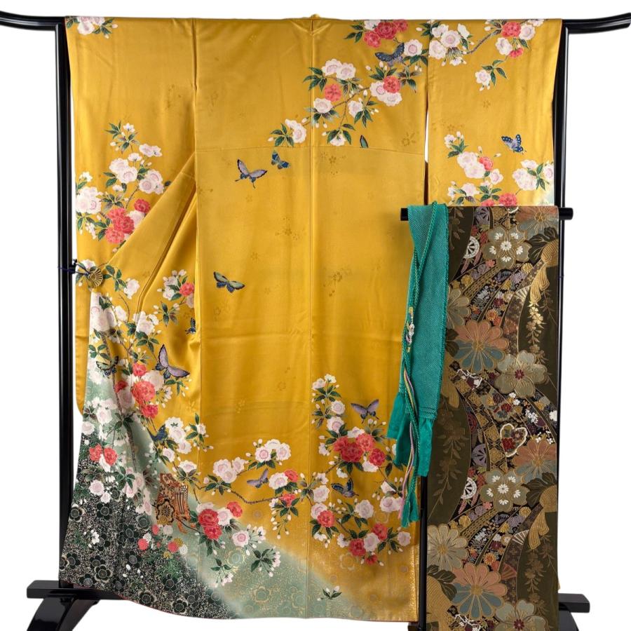 美品 振袖 身丈163cm 裄丈64cm M 袷 袋帯フルセット やまと 枝花