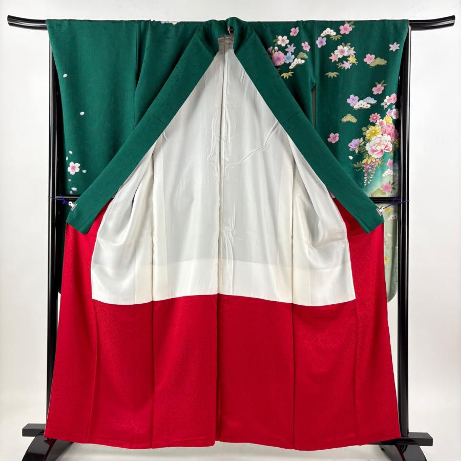 美品 振袖 身丈161cm 裄丈67cm M 袷 袋帯フルセット 牡丹 桜 金彩