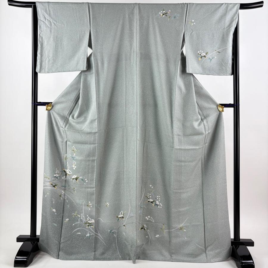美品 訪問着 身丈169.5cm 裄丈66cm M 袷 袋帯セット 枝花 ぼかし 灰緑 正絹 秀品 中古_2