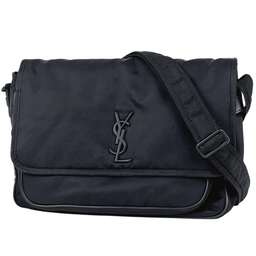 SAINT LAURENT PARIS メッセンジャーバッグ  黒 【古着】【中古】【送料無料】 Yves Saint Laurent（イヴ・サンローラン） ロゴ メッセンジャーバッグ