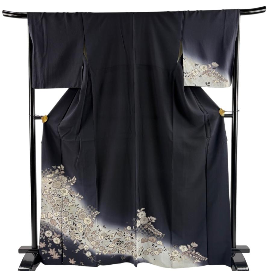 付下げ 身丈168.5cm 裄丈67.5cm L 袷 辻が花柄 市松 金銀彩 染め分け 