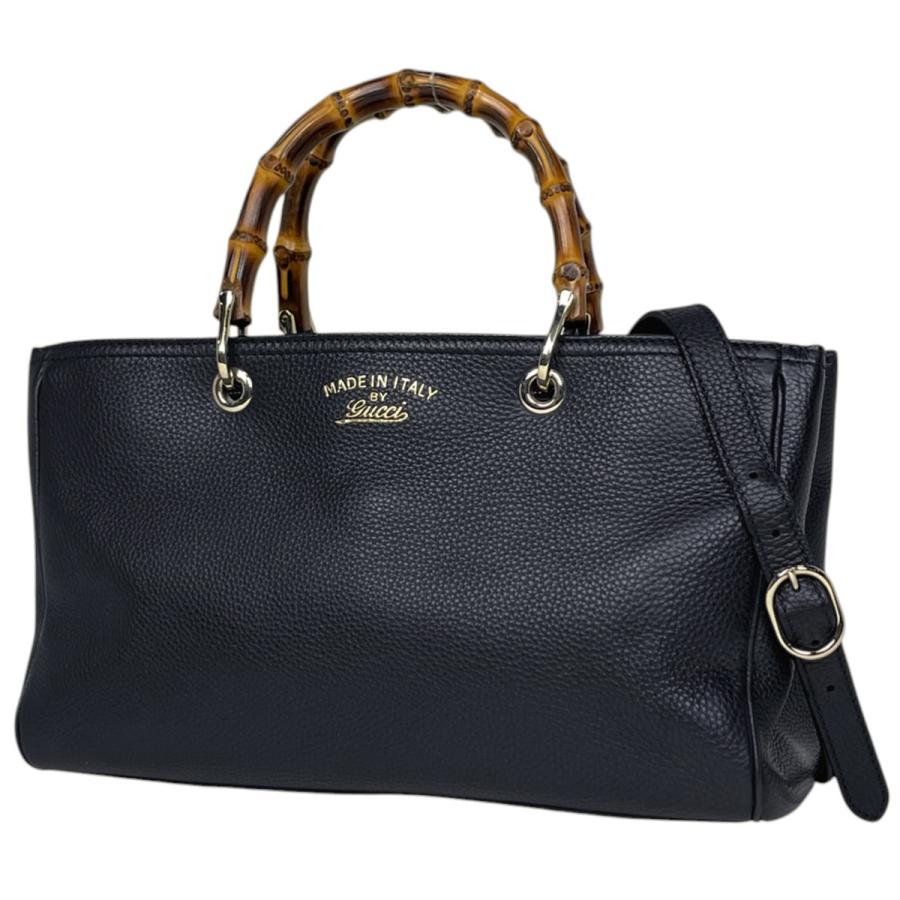 GUCCI グッチ バンブーショッパー ミディアム トートバッグ ハンドバッグ 2WAY ショルダーバッグ レザー ブラック 黒 ゴールド金具 323660 GUCCI（グッチ） バンブーショッパー ミディアム トート 2WAY