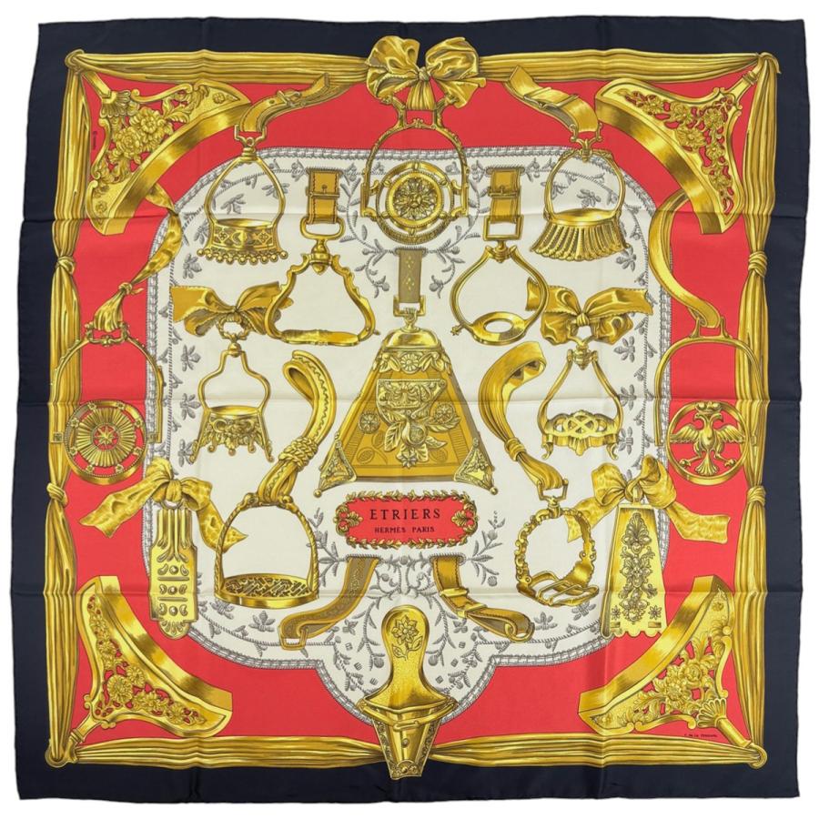 美品【HERMES エルメス】カレ90 ETRIERS 鐙柄 馬具柄　スカーフ HERMES（エルメス） カレ90 ETRIERS 鎧柄 馬具柄 スカーフ シルク