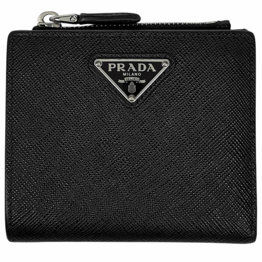 PRADA（プラダ） ロゴプレート 二つ折り 財布 サフィアーノレザー ネロ 