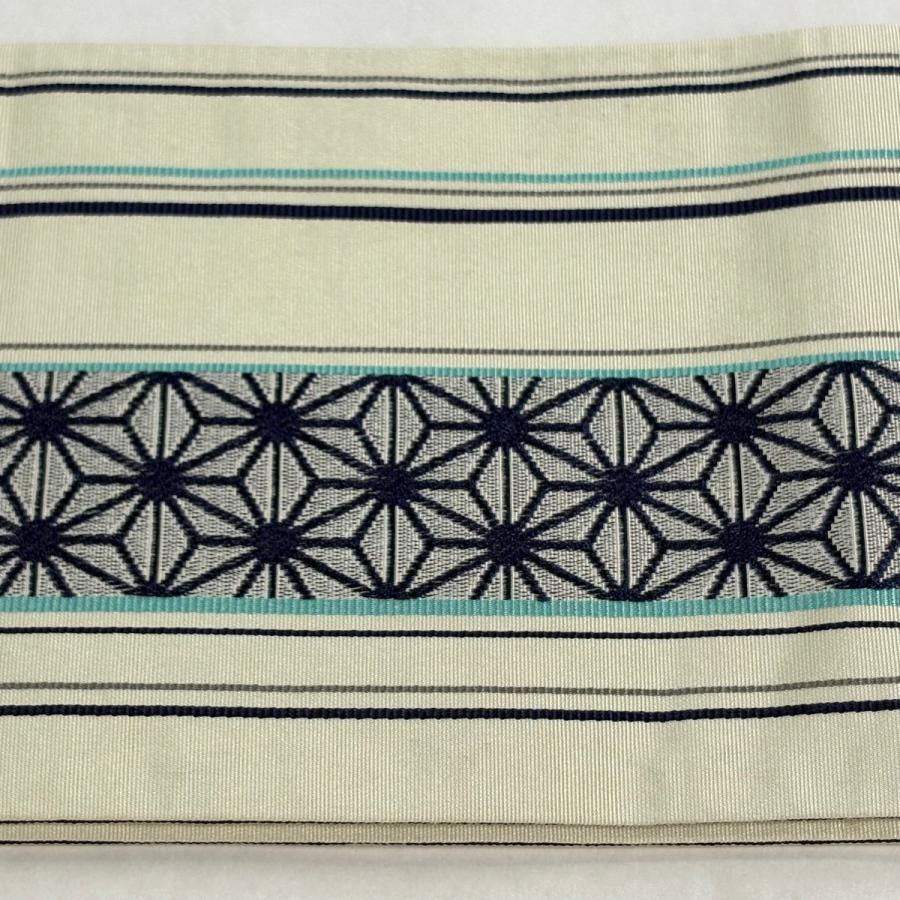 【美品】半幅帯 優品 麻 【中古】 半幅帯 優品 麻の葉 縞 クリーム 化繊 中古 : リユースセレクト