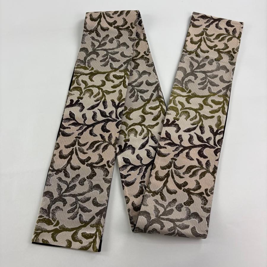 半幅帯 名品 葉柄 薄茶色 正絹 中古_5