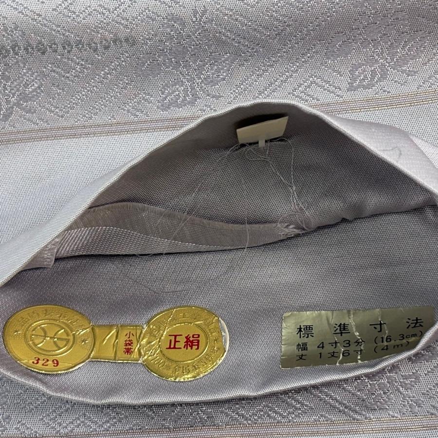 半幅帯 名品 証紙あり 蝶 桜 金糸 箔 灰紫 正絹 中古_3