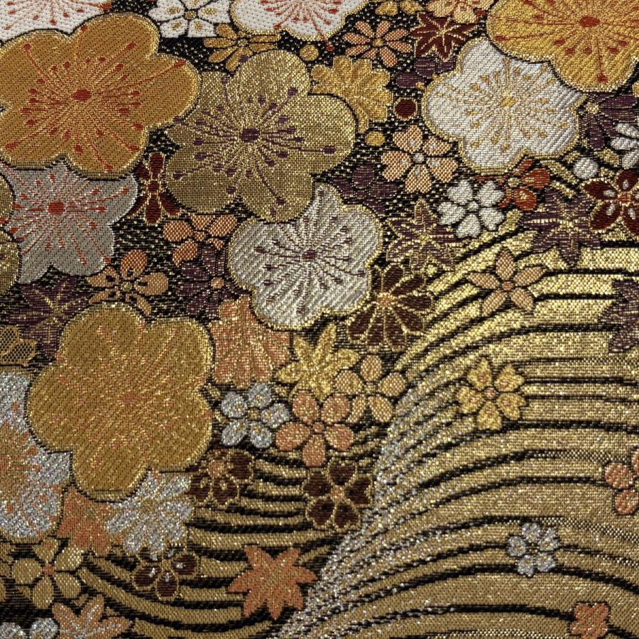 袋帯 秀品 梅 花 金銀糸 箔 金色 六通 正絹 中古 : リユースセレクト 