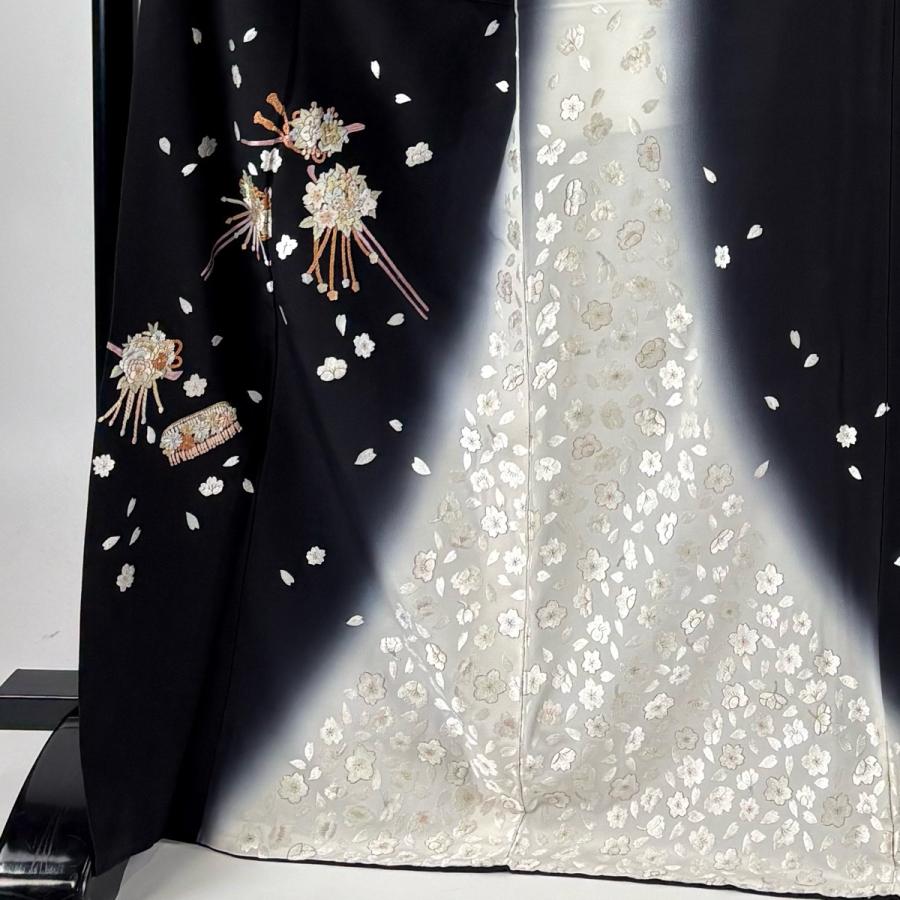 訪問着 身丈170.5cm 裄丈69cm L 袷 国友滋明 落款あり 桜 簪 日本刺繍 