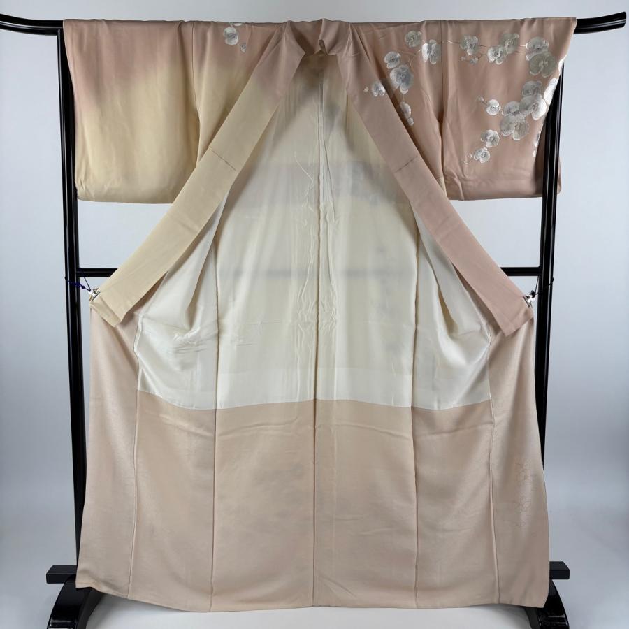 訪問着 身丈167.5cm 裄丈68cm L 袷 日本刺繍 胡蝶蘭 刺繍 金糸 ピンクベージュ 正絹 逸品 中古