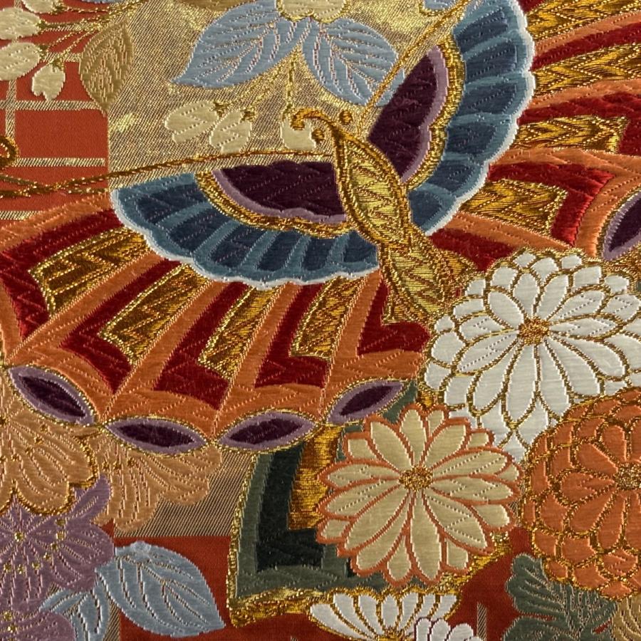 美品 袋帯 秀品 菊 萩 唐織 箔 茶緑色 六通 正絹 中古 袋帯 美品 秀品 六通 正絹 | PIOUSTEC.COM 