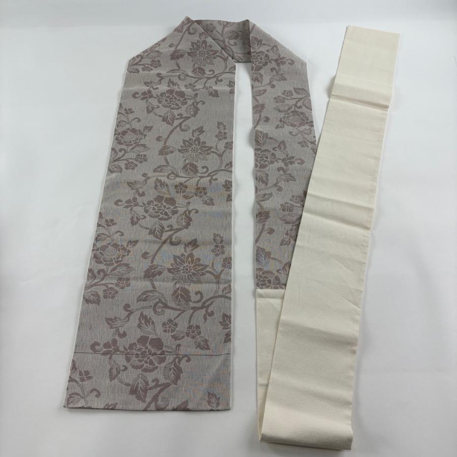 美品 名古屋帯 秀品 夏帯 花唐草 銀糸 灰紫 正絹 中古 : リユース