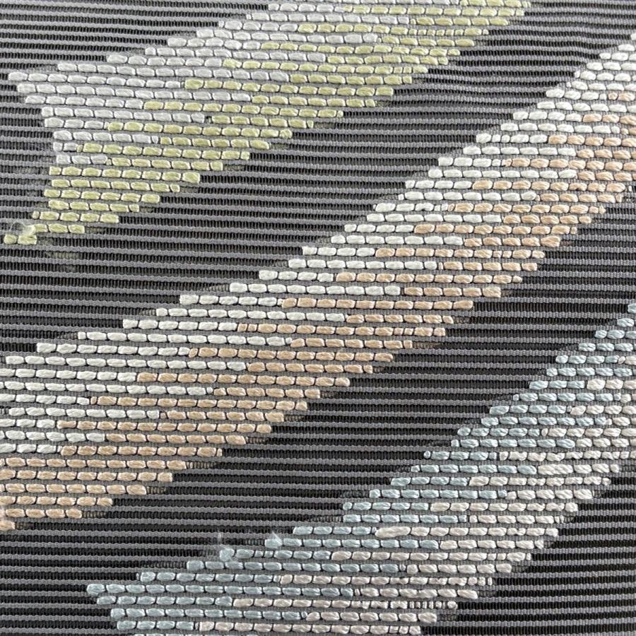 名古屋帯 秀品 夏帯 絽 八寸名古屋帯 松葉仕立て 幾何学 刺繍 灰色 