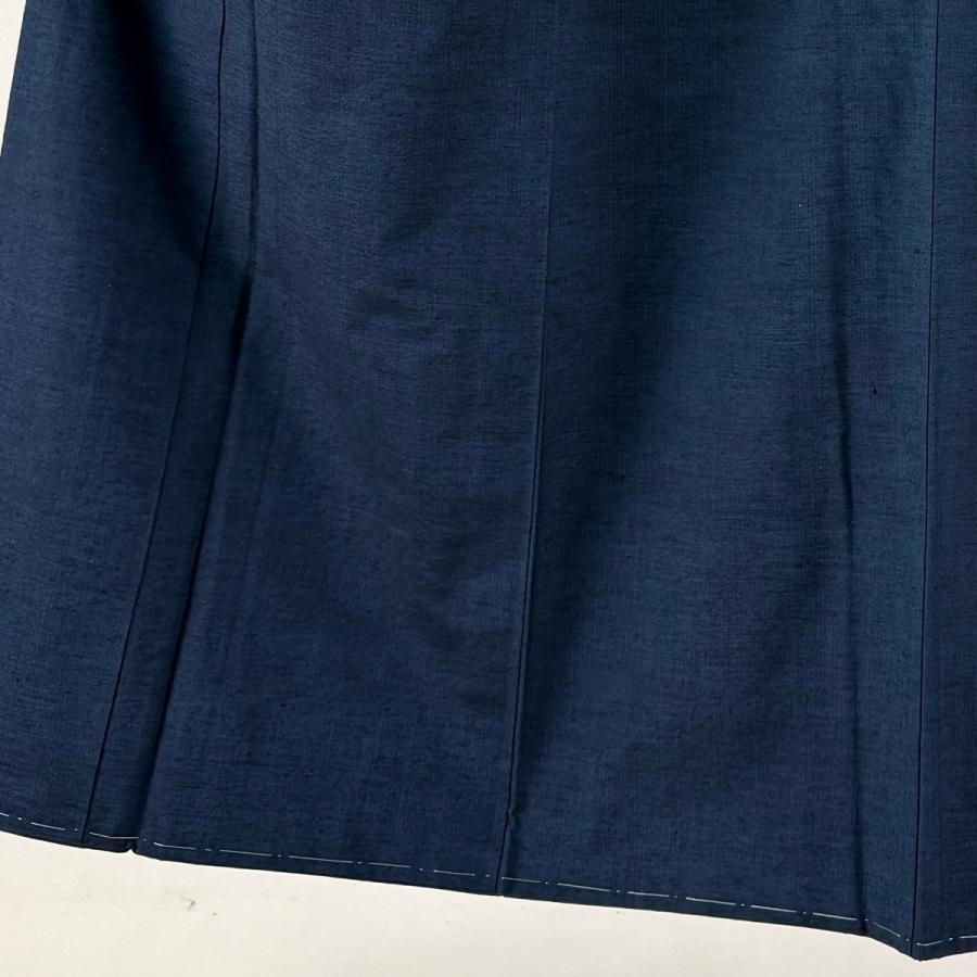 美品 男着物 身丈145.5cm 裄丈69cm M 袷 紬 縦縞 紺色 正絹 秀品 中古