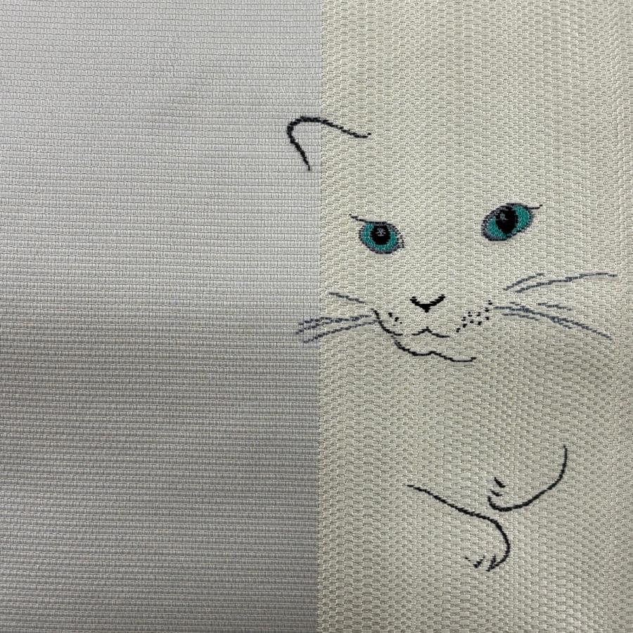 袋帯 逸品 猫 銀糸 灰色 お太鼓柄 正絹 中古_1