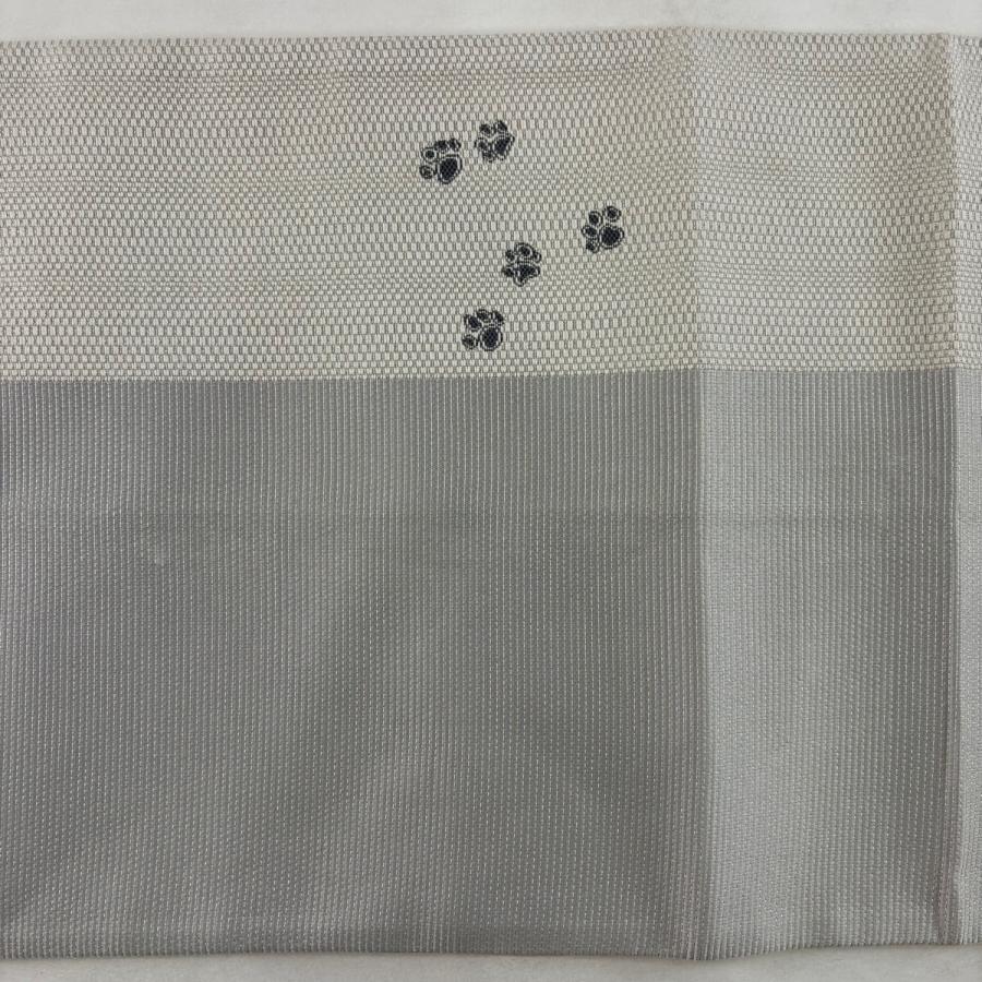 袋帯 逸品 猫 銀糸 灰色 お太鼓柄 正絹 中古_4