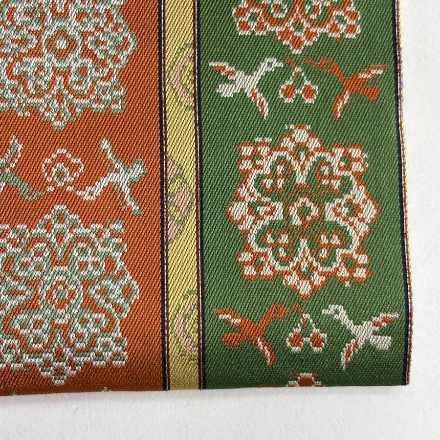 美品 開き名古屋帯 逸品 龍村美術織物 比翼仕立て 唐花雙鳥長斑錦 金 