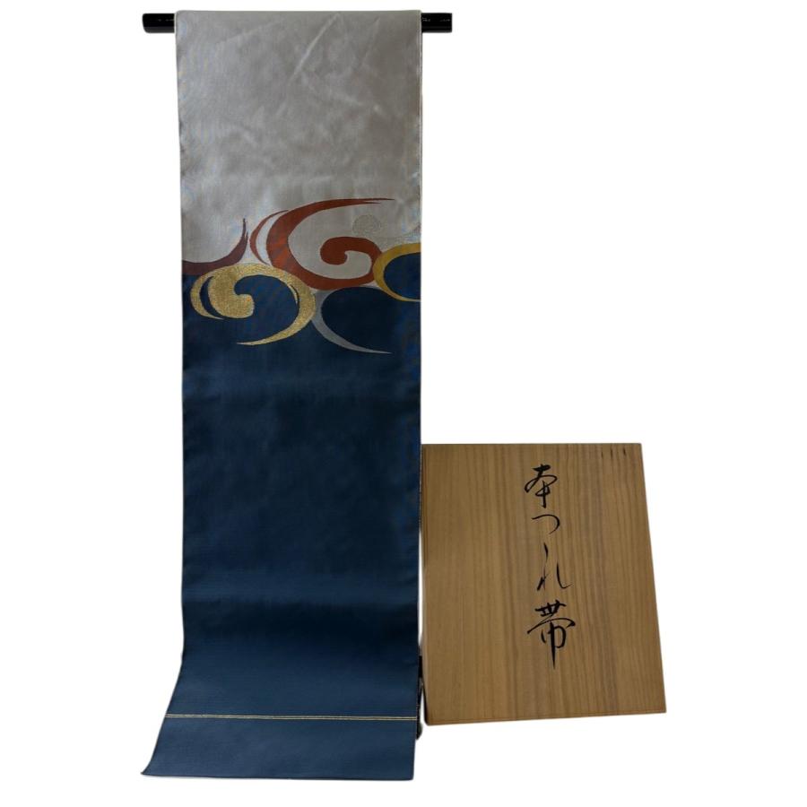 名古屋帯 逸品 小川英 共箱付 八寸名古屋帯 松葉仕立て 流水 爪掻本綴