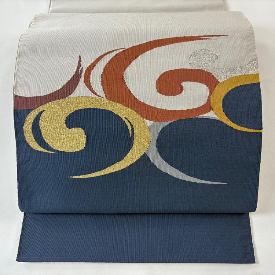 名古屋帯 逸品 小川英 共箱付 八寸名古屋帯 松葉仕立て 流水 爪掻本綴