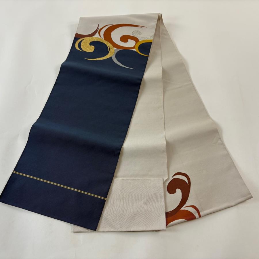 名古屋帯 逸品 小川英 共箱付 八寸名古屋帯 松葉仕立て 流水 爪掻本綴