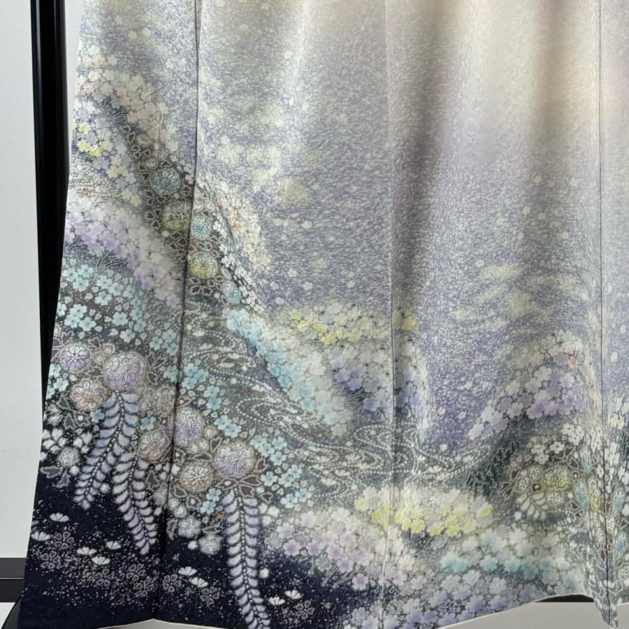 訪問着 身丈162cm 裄丈65cm M 袷 吉乃一廉 落款あり 辻が花 金彩 銀通し クリーム 正絹 逸品 中古
