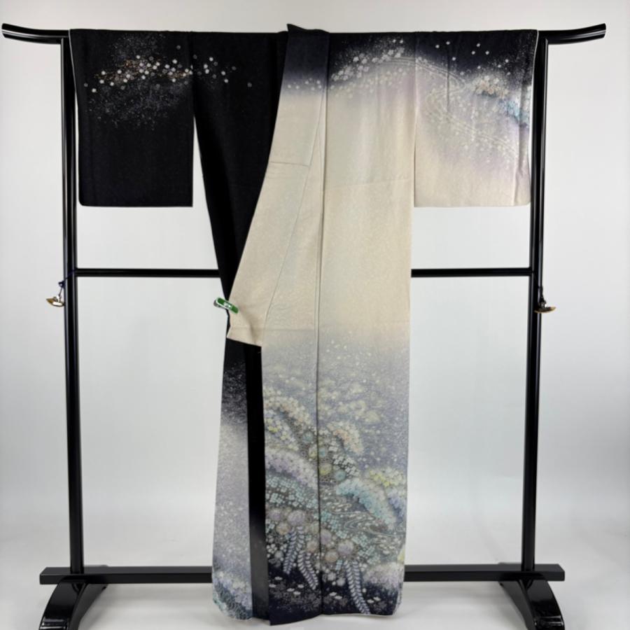 訪問着 身丈162cm 裄丈65cm M 袷 吉乃一廉 落款あり 辻が花 金彩 銀通し クリーム 正絹 逸品 中古