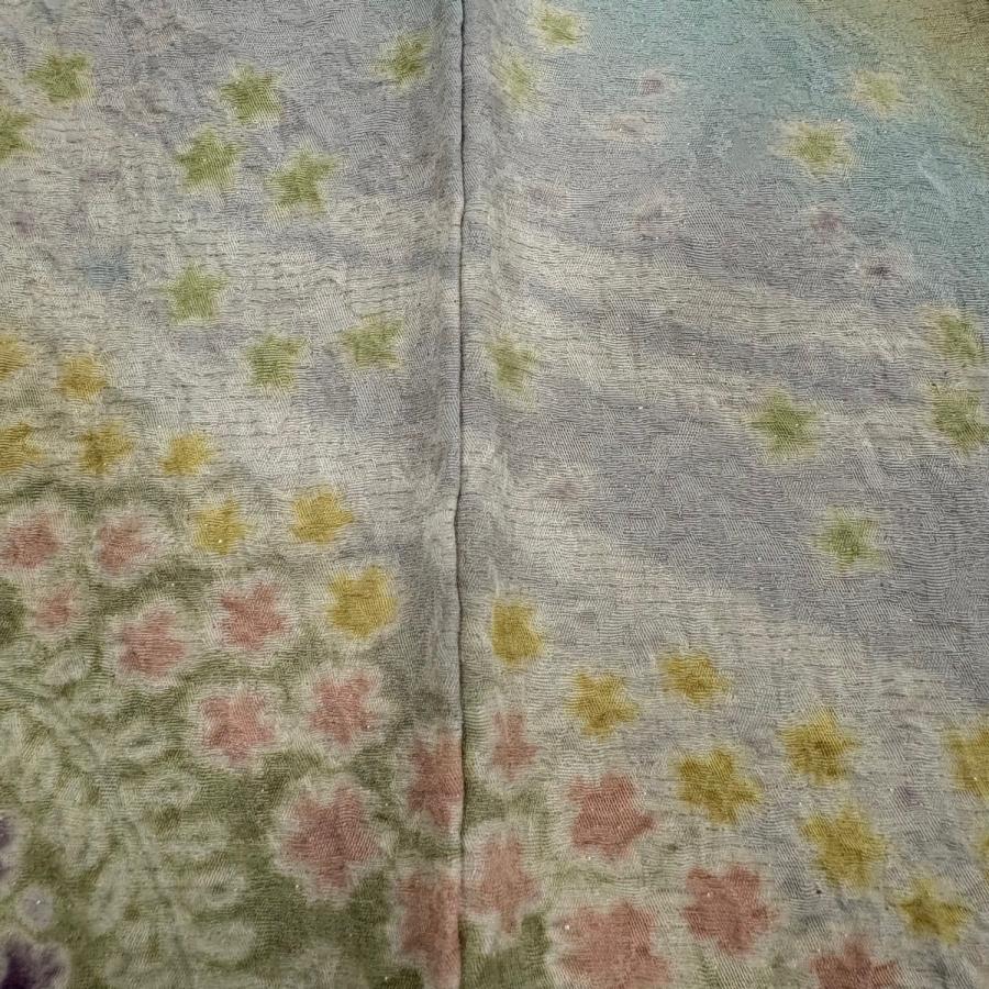 訪問着 身丈171cm 裄丈72cm L 袷 草花 銀通し 絞り 薄黄 正絹 逸品 中古