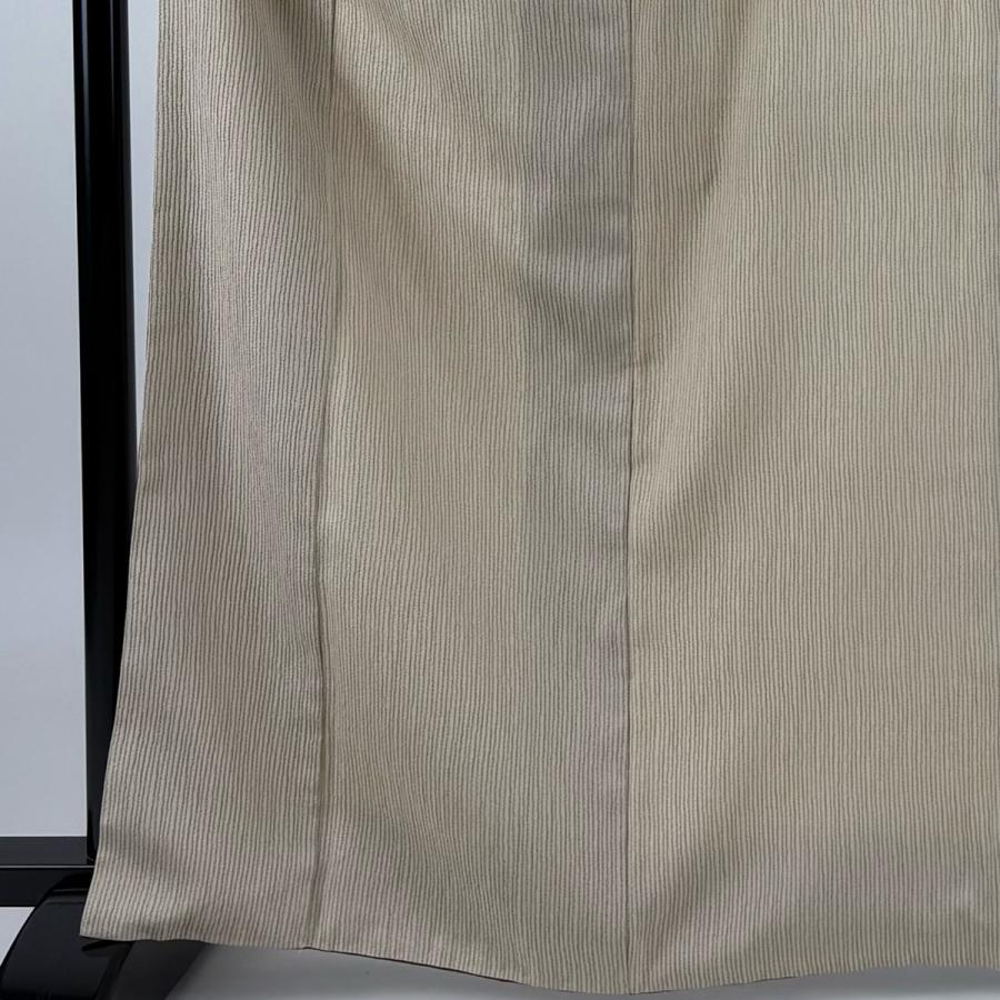 お召 身丈166cm 裄丈65cm M 袷 墨染御召し 縦縞 薄茶色 正絹 逸品 中古